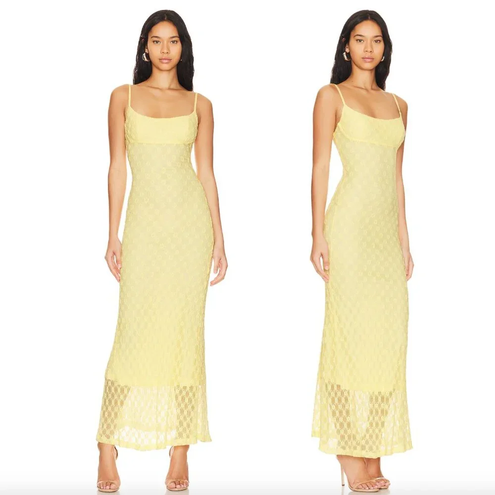 NEW Bardot Adoni Mesh Maxi Dress in Canary Yellow Mesh Tank Sundress Sun 8 - Picture 1 of 3